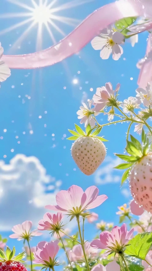 阳光下的草莓花田