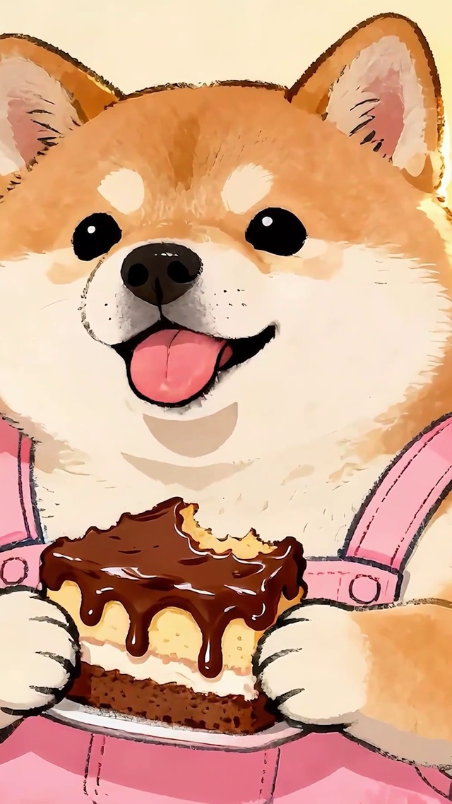 萌宠可爱狗拿着蛋糕