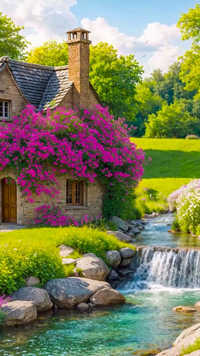 夏日溪边温馨小屋