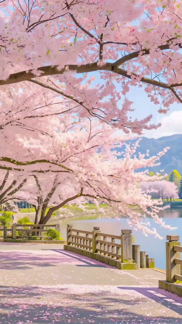 湖岸春日樱花路