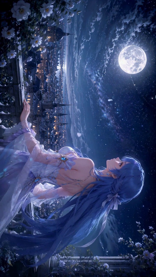 月下蓝发少女