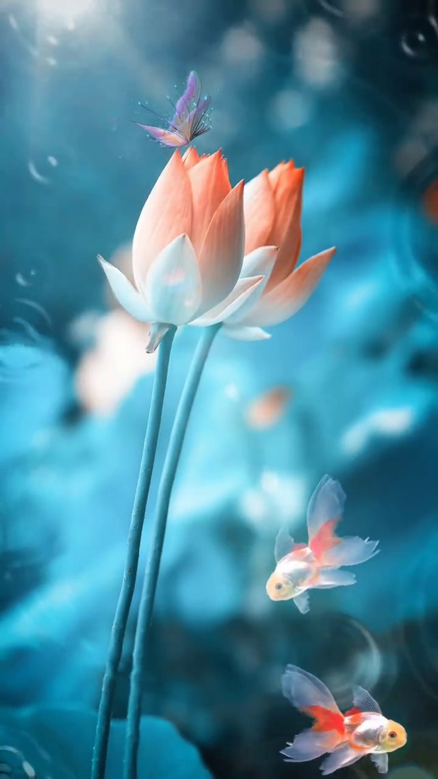 荷花金鱼池塘