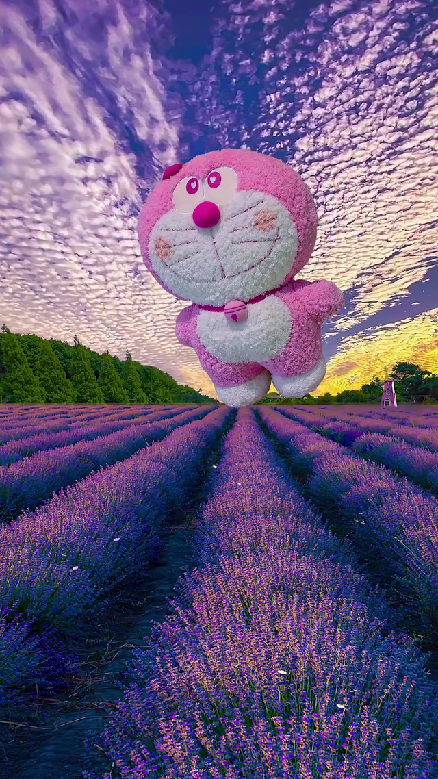 唯美薰衣草叮当猫花海