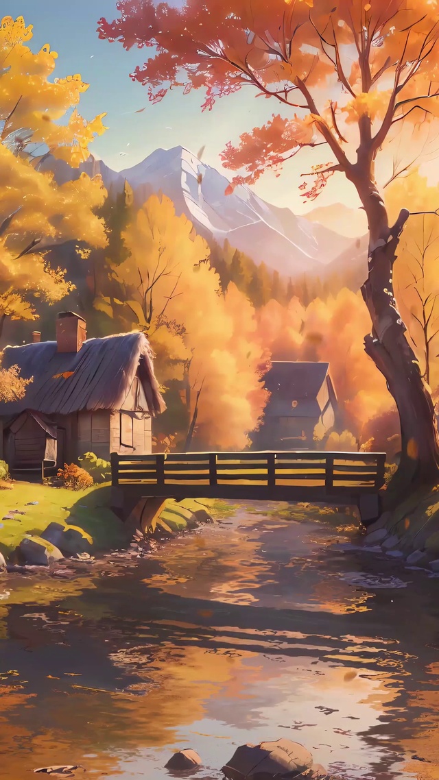 乡村金秋落叶流水