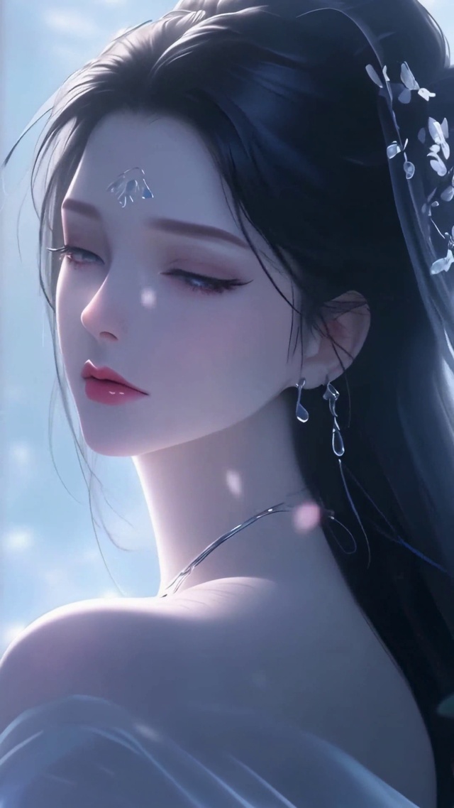 古风林中飘雪美女