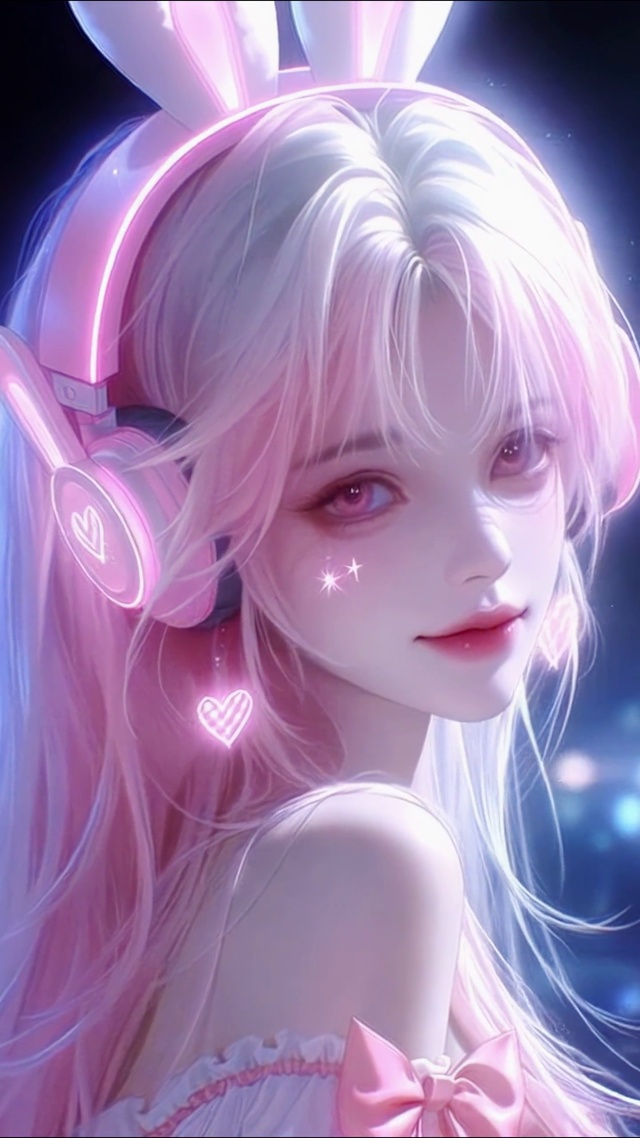 粉发兔耳发光甜酷美少女