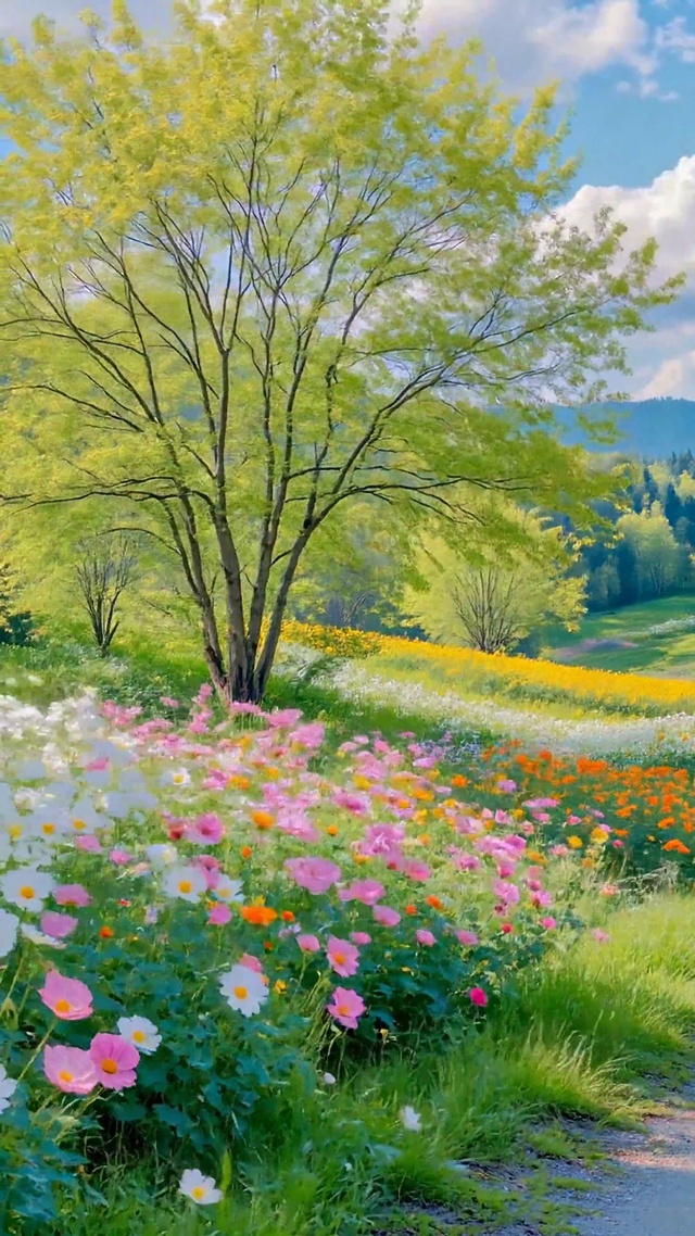 清新春日花海乡间美景