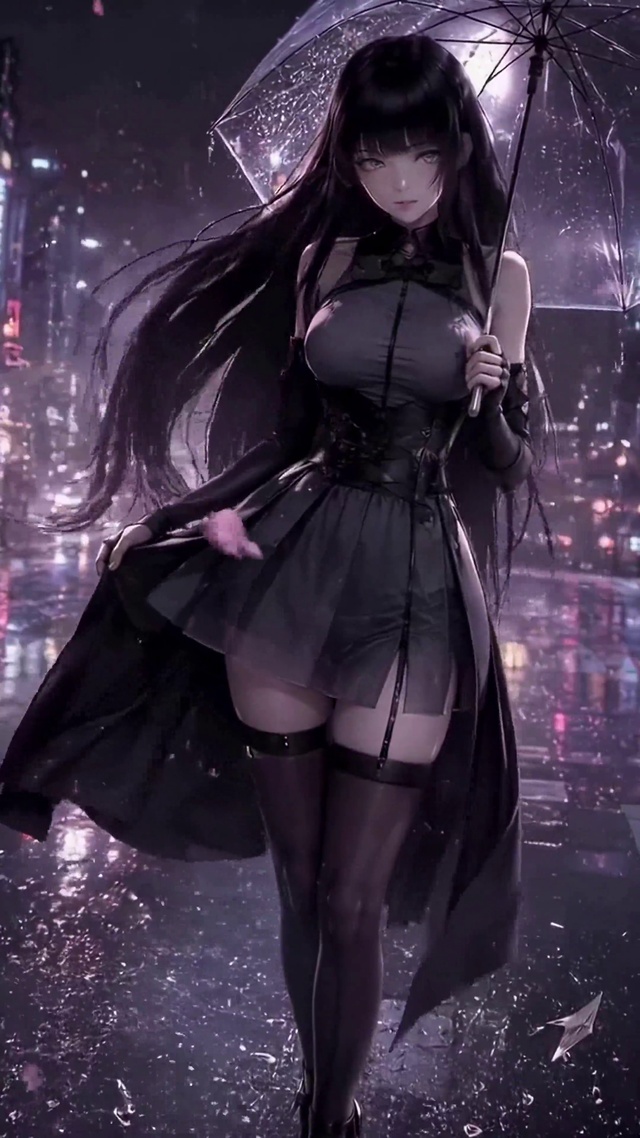 雨夜黑裙少女