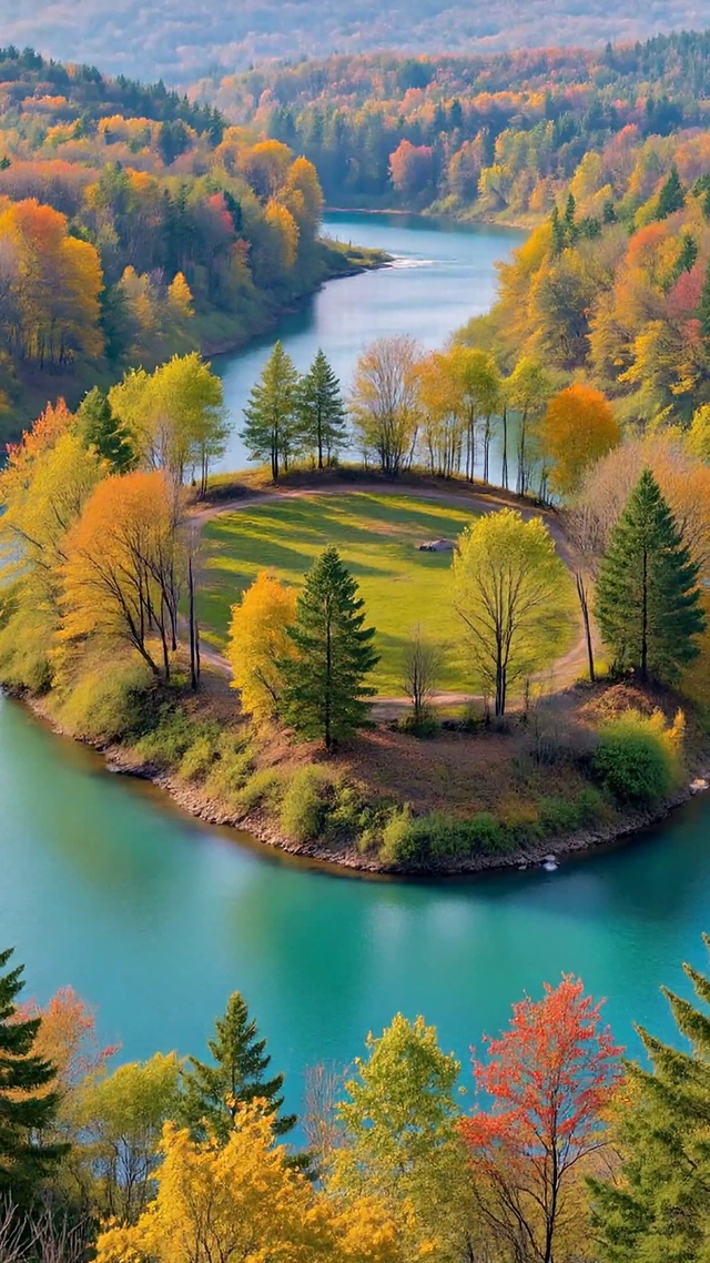 绚烂秋日河湾美景