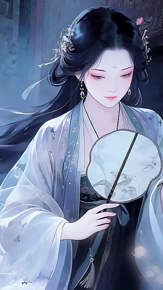 水墨古风执扇少女