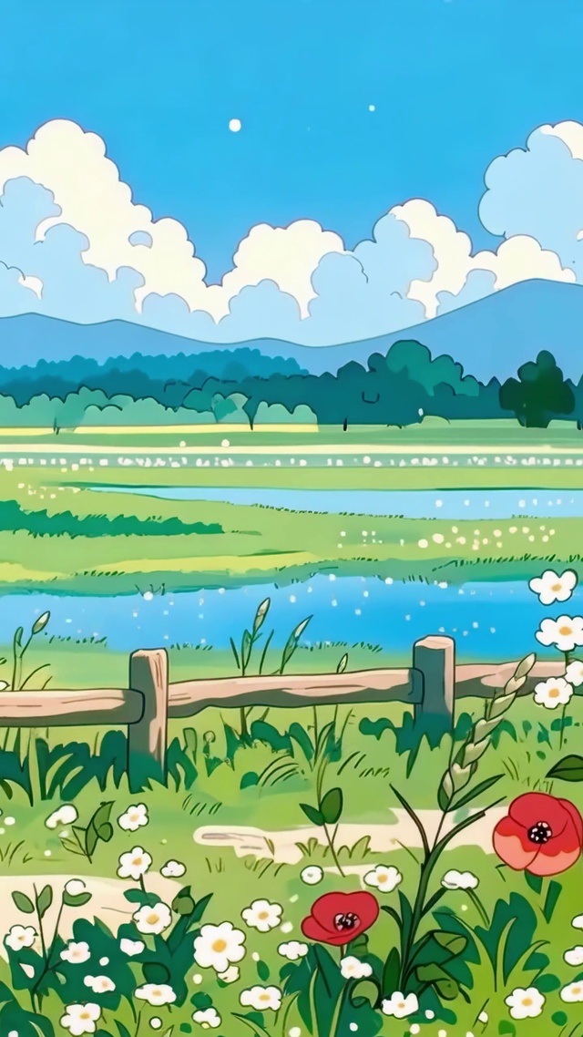 晴空乡野花田