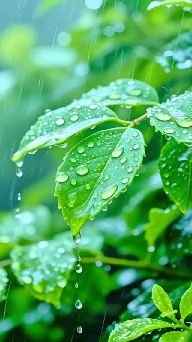 护眼绿叶小雨4K