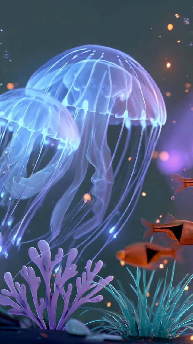 唯美梦幻深海发光水母