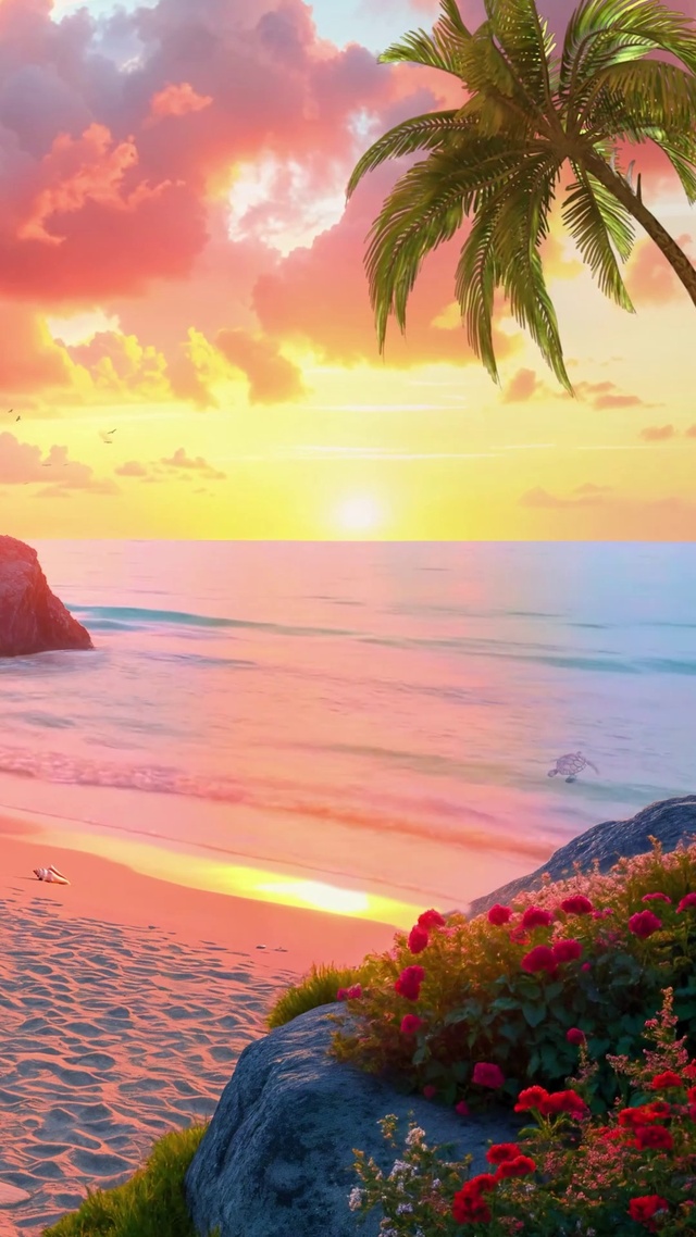 放松夕阳海边房子