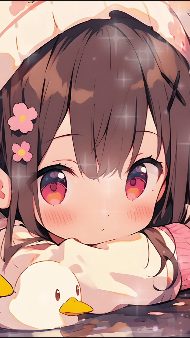 可爱鸭子和小女孩
