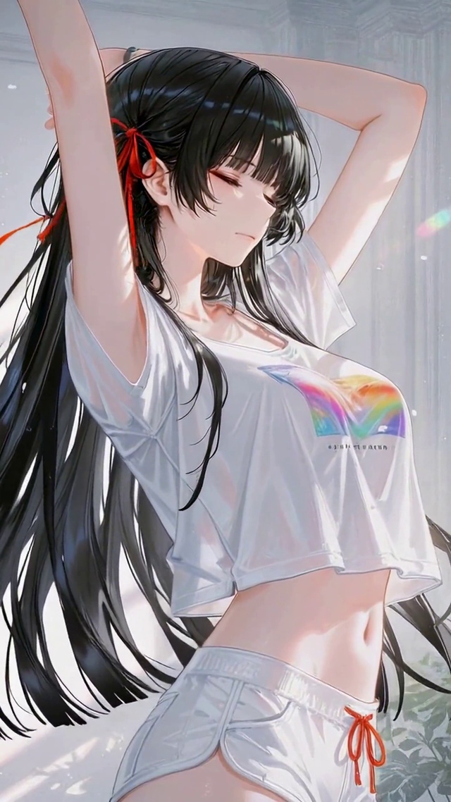清晨窗边伸懒腰的美少女千咲