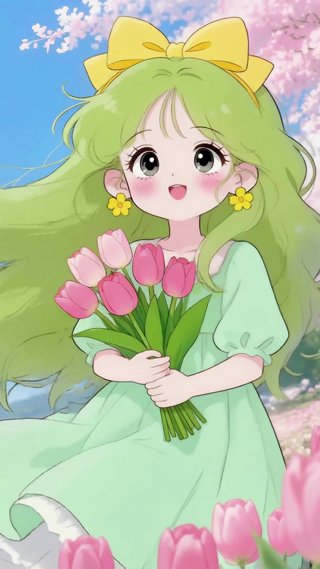 海边樱花下的可爱女孩