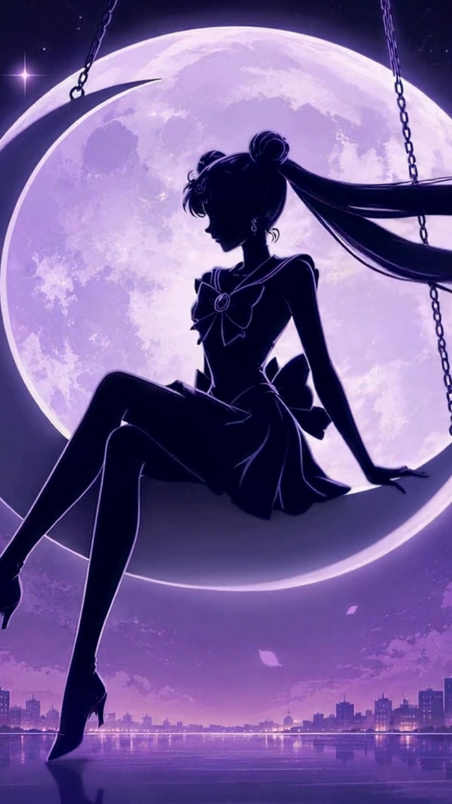 紫月秋千美少女剪影