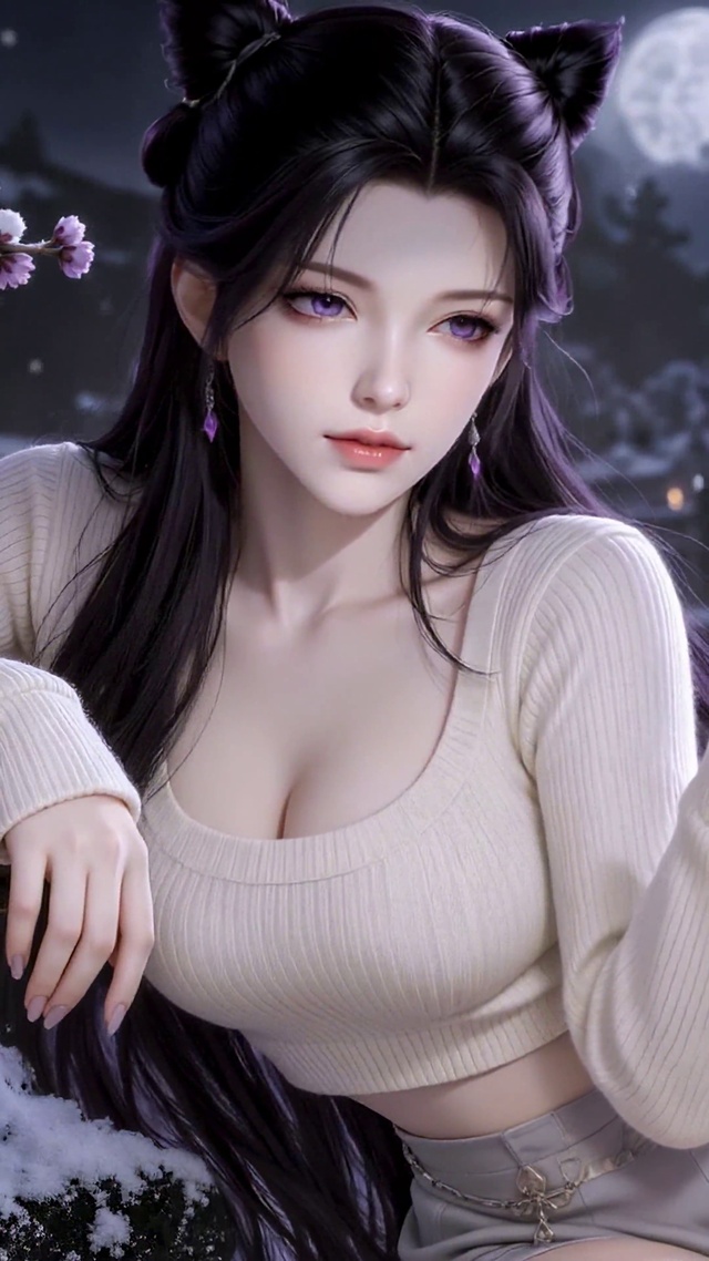 雪夜古风紫发美女