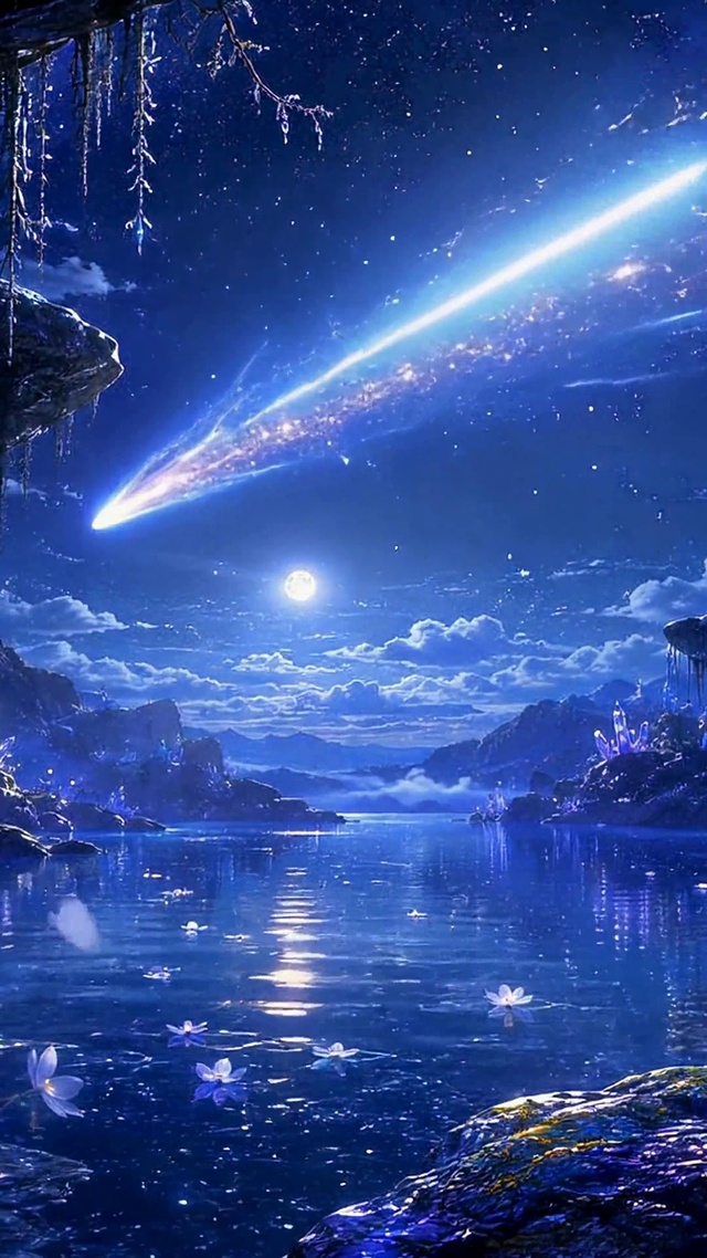 梦幻星空蓝水晶河畔夜景