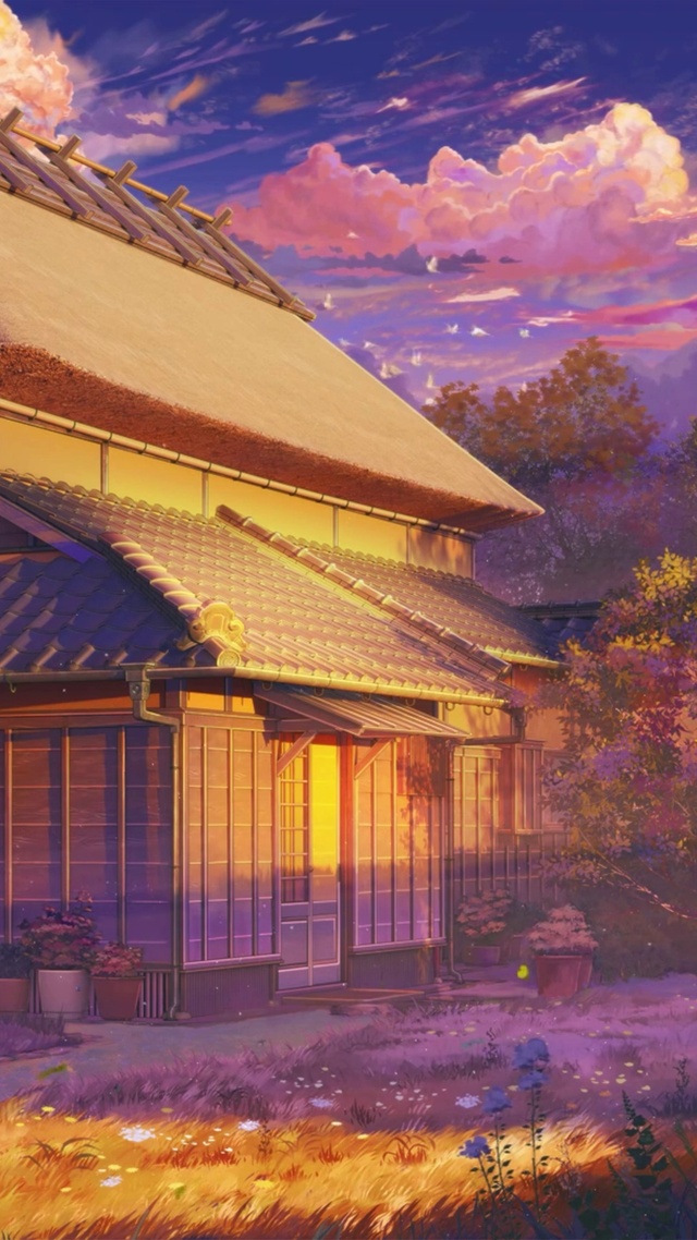 夏天傍晚木屋别墅