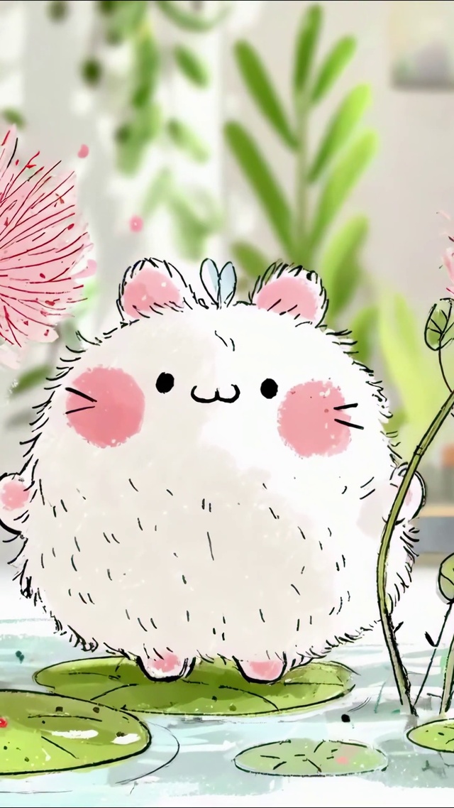 荷叶上的毛绒小团子