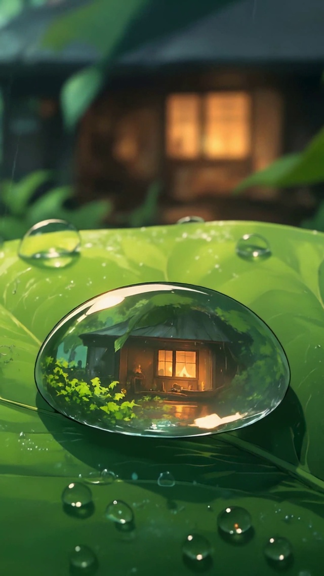 雨天绿意林间小屋