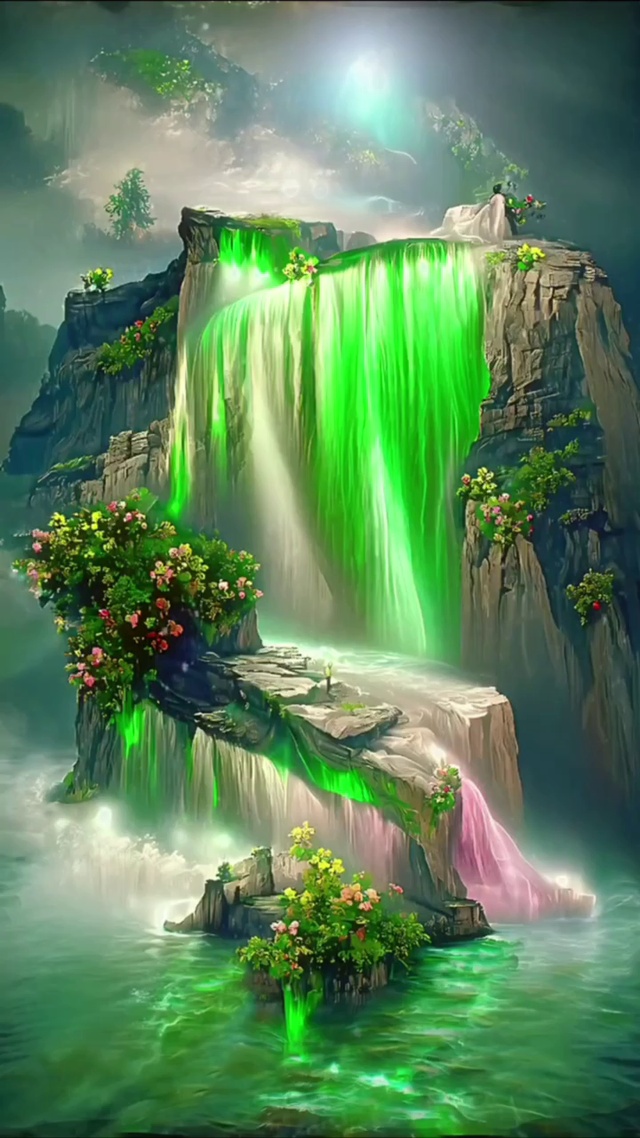 绿色极光瀑布