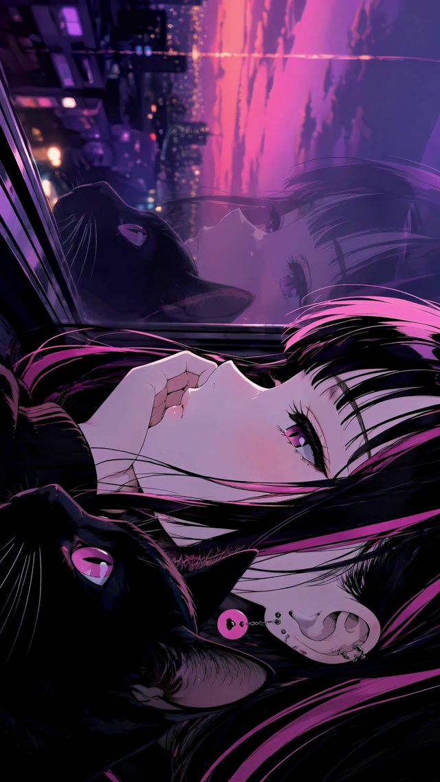 城市暮色中的少女与猫