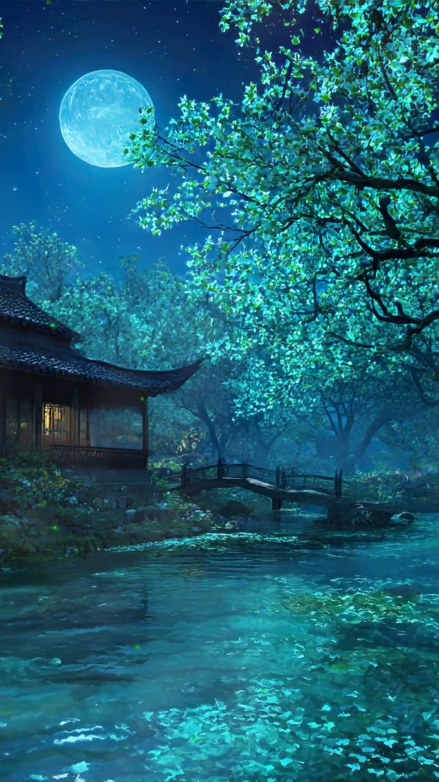 古风护眼绿景树木河流