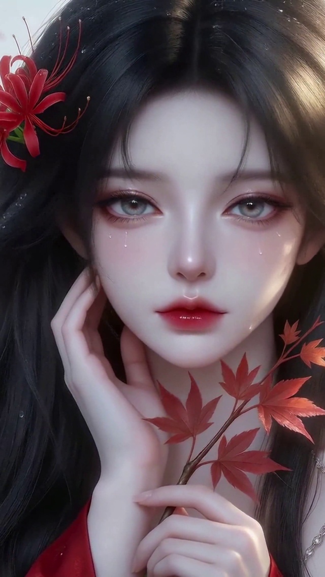 古风红衣彼岸花少女