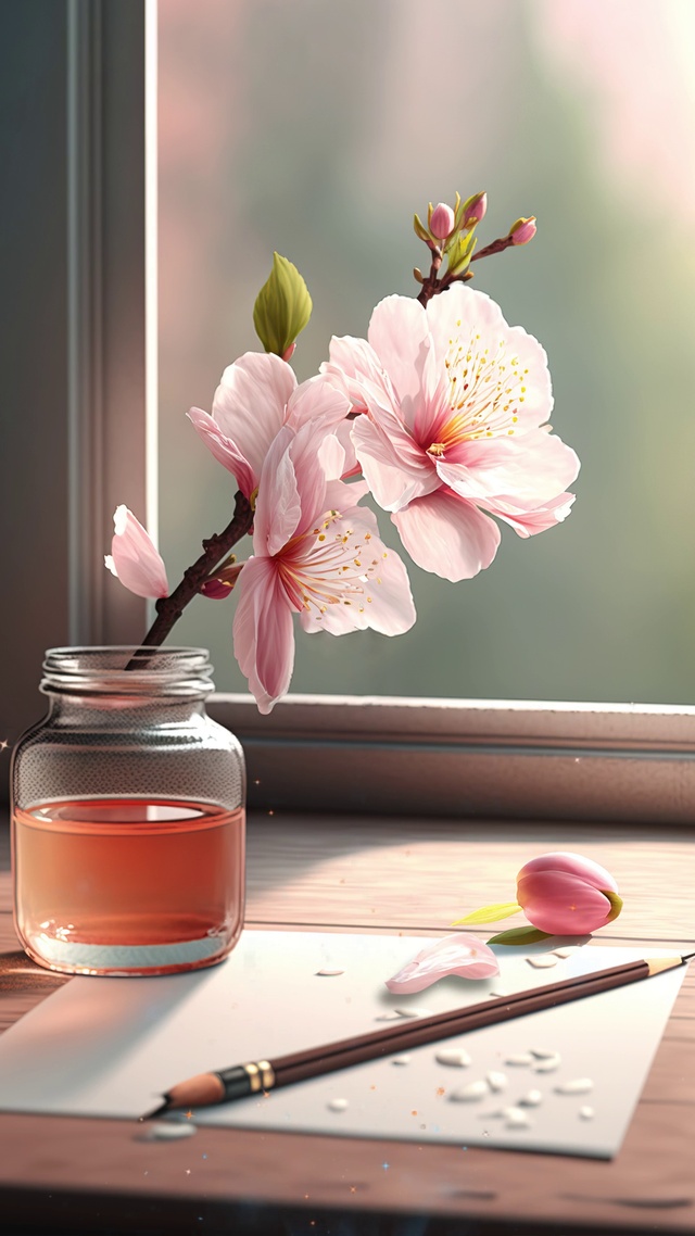 窗前飘落的樱花