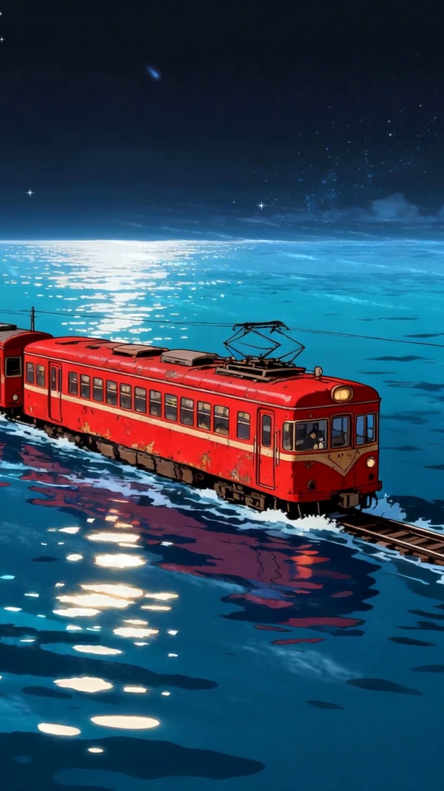 夜景海景火车