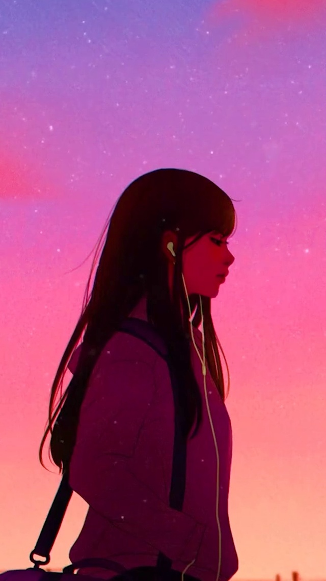 夕阳下的女孩