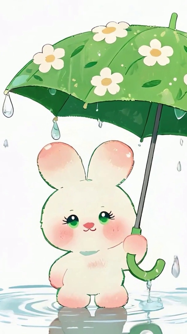 撑着雨伞萌宠兔子