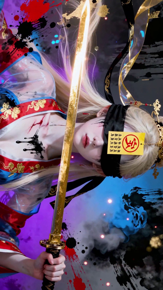 国风蒙眼金发美少女