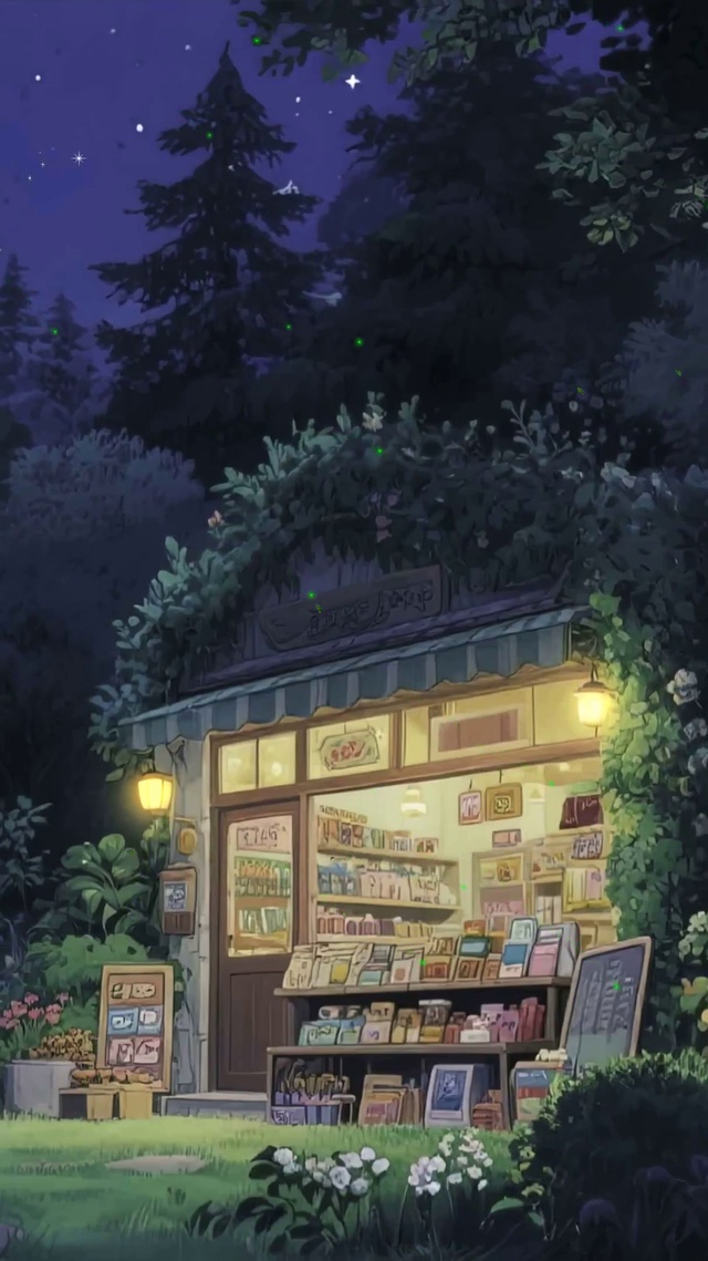 夜景星空树木房屋