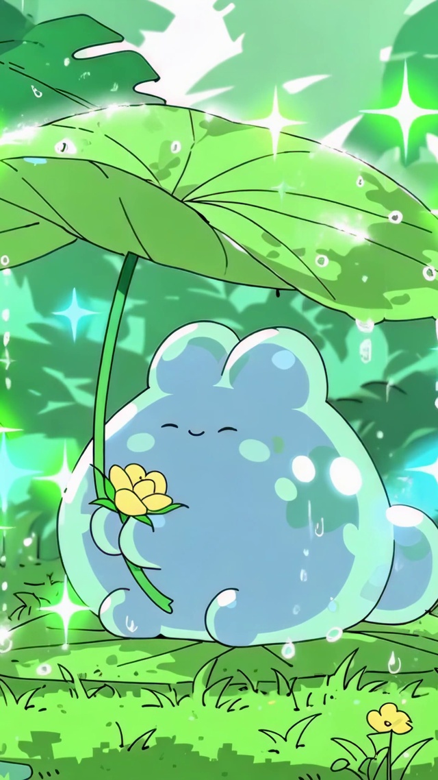 荷叶伞下软萌小团子