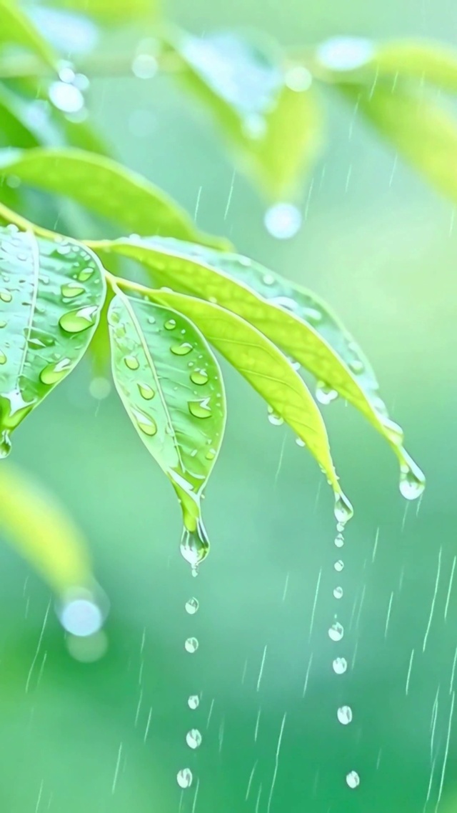 护眼绿叶小雨4K