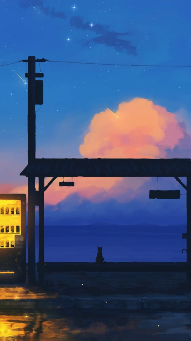 日系海边夜晚风景
