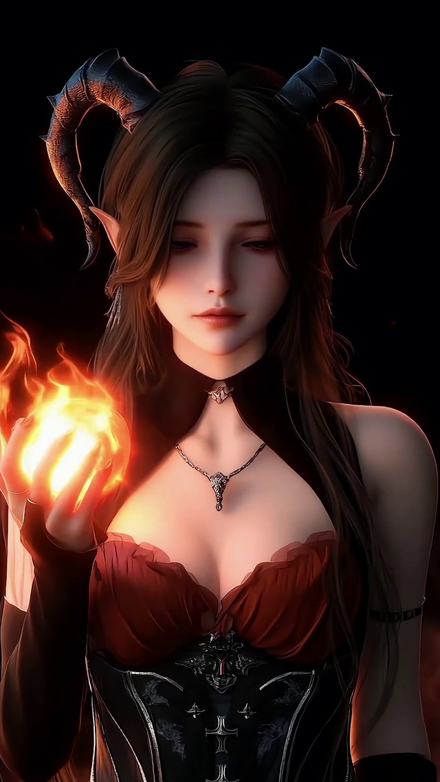 魔法手持火焰石恶魔少女高清