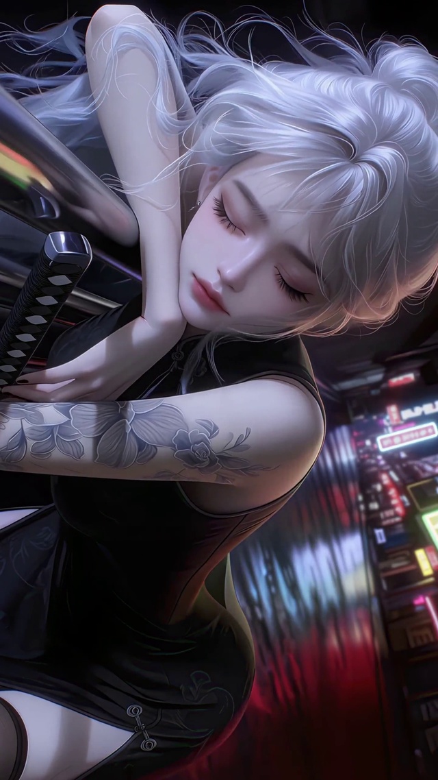 都市霓虹银发少女