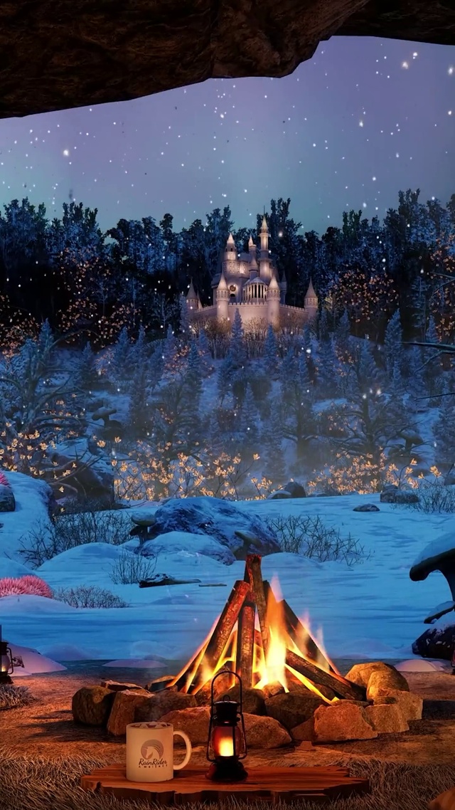 冬季森林露营篝火