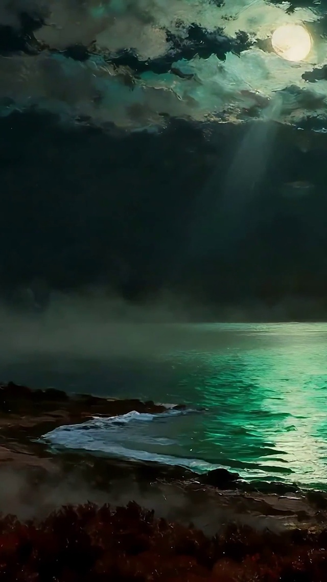 夜景房屋树木河流