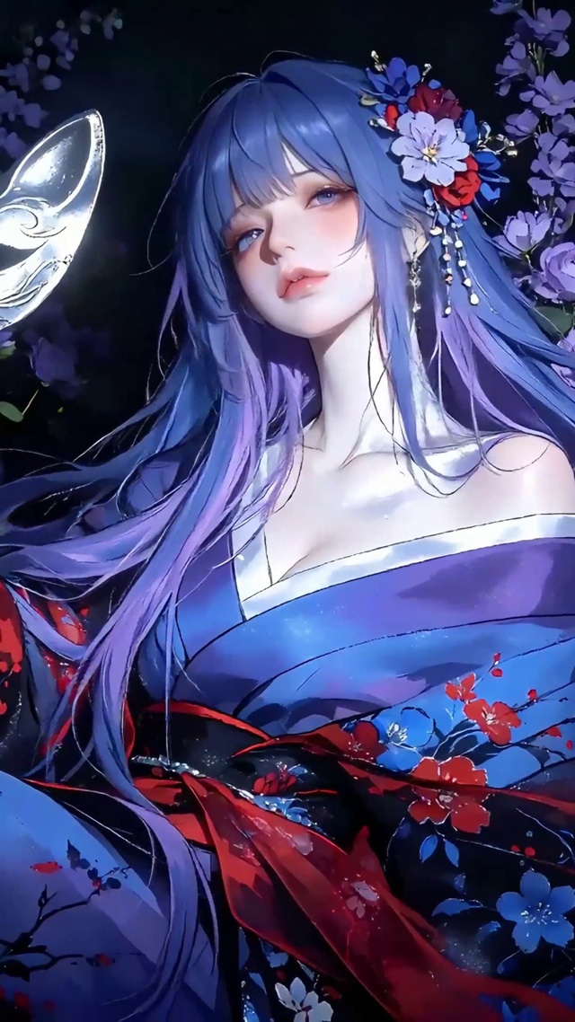 月下蓝发妖姬