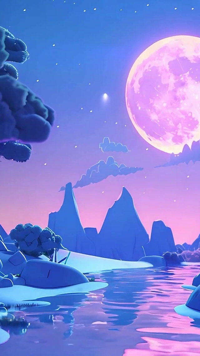 夜景树木河流