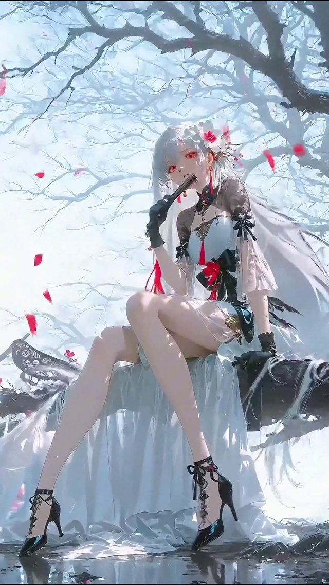 冬梅树下的白发少女