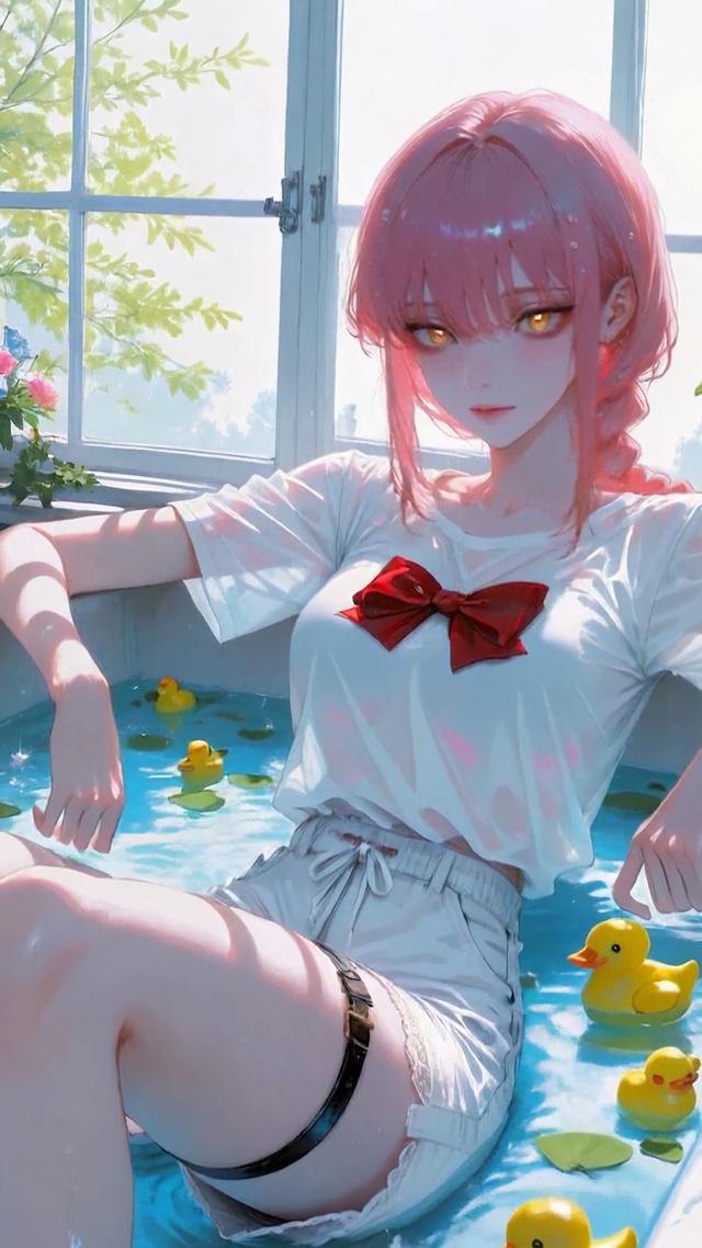 浴缸休闲粉发美少女