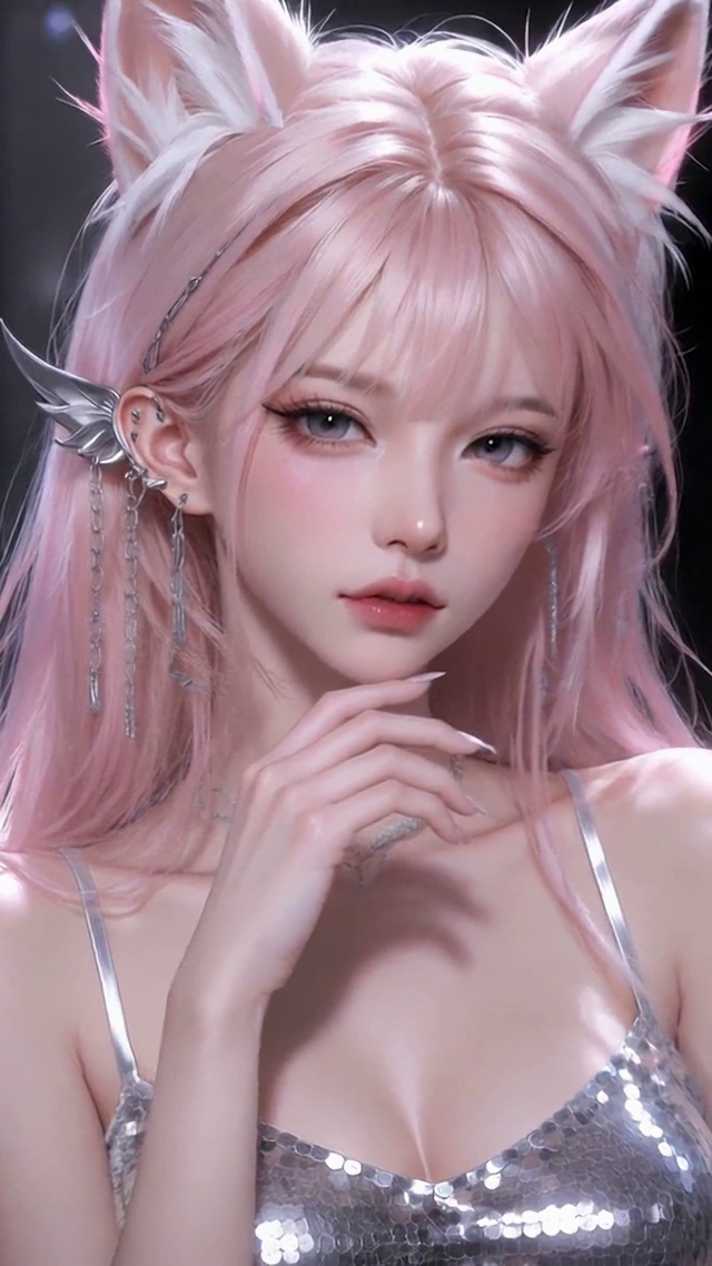 粉发猫耳二次元美少女
