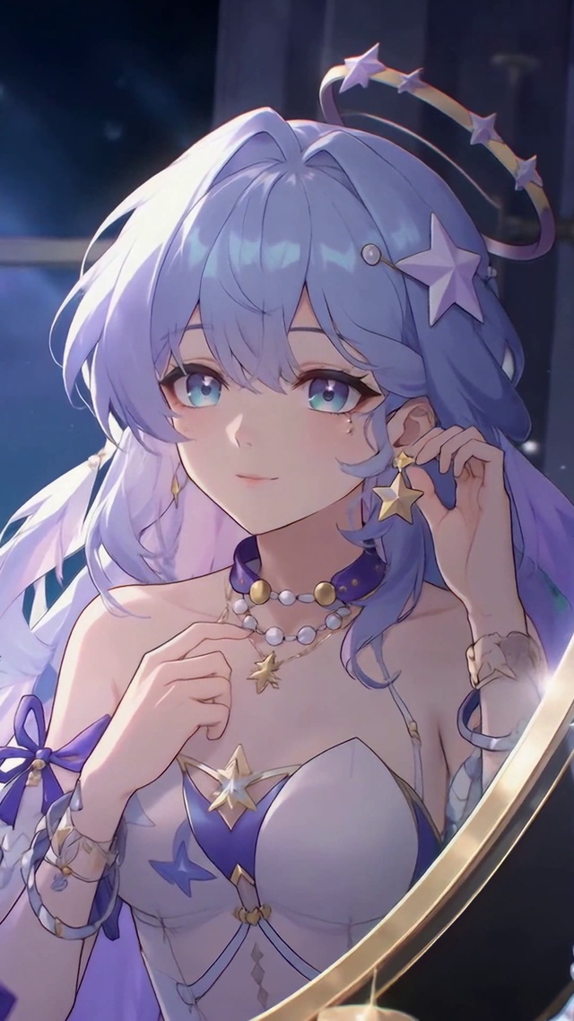 镜前紫发美少女知更鸟